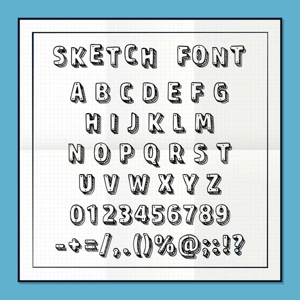 Sketch font set on paper abc sign, Vector illustration — Stock Vector
