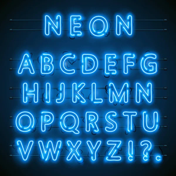 Город неоновых шрифтов. Neon blue font english. Городской синий шрифт. Алфавитный шрифт. Векторная иллюстрация — стоковый вектор