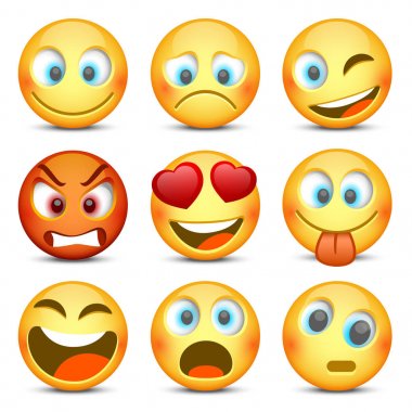 Emoji ve üzgün simgesi ayarla. Vektör çizim