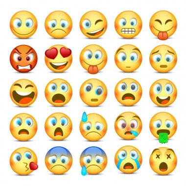 Emoji ve üzgün simgesi ayarla. Vektör çizim