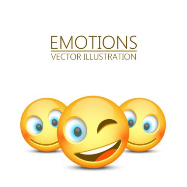 Modern sarı üç Emoji gülüyor duygular arka plan, vektör çizim