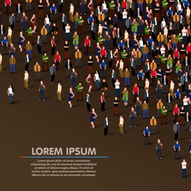 Büyük insanlar kalabalık koyu arka plan üzerinde.