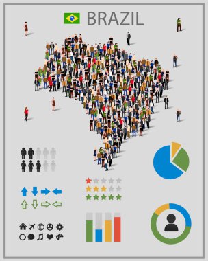 Büyük grup şeklinde Brezilya harita infographics öğeleri ile insan. Sunum için arka plan.