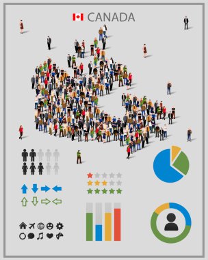 İnsanların Kanada harita şeklinde büyük grup. Sunum için arka plan.