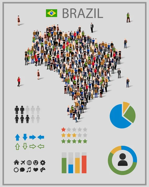 Gran grupo de personas en forma de mapa de Brasil con elementos de infografía. Contexto de presentación . — Vector de stock