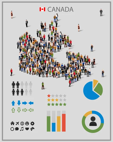 İnsanların Kanada harita şeklinde büyük grup. Sunum için arka plan. — Stok Vektör