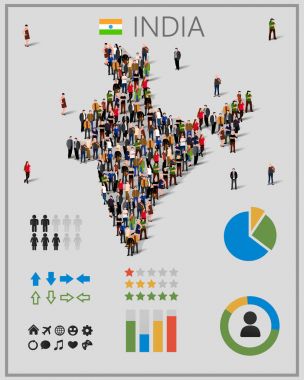 Hindistan Haritası infographics elemanları ile insanların büyük grup. Sunum için arka plan.