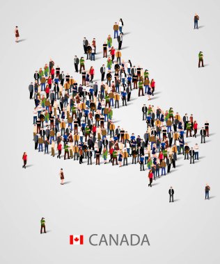 İnsanların Kanada harita şeklinde büyük grup. Sunum için arka plan.