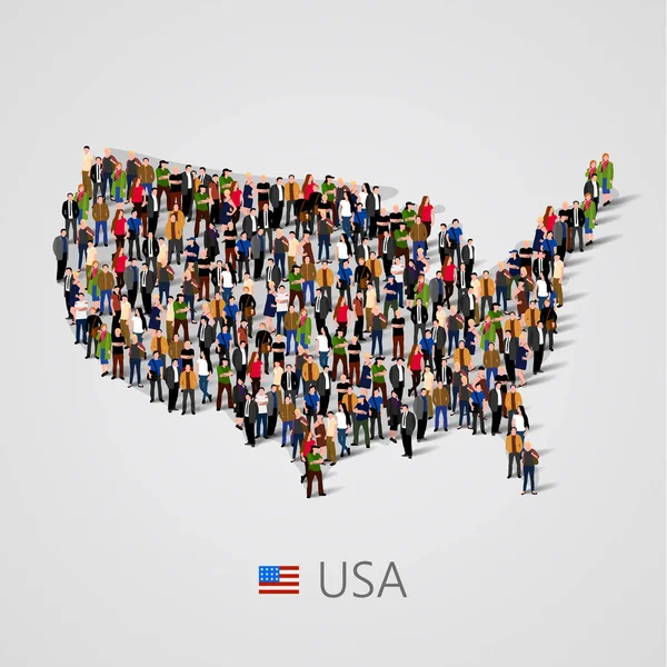 Große gruppe von menschen in vereinigten staaten von amerika oder usa karte mit elementen der infografik. — Stockvektor