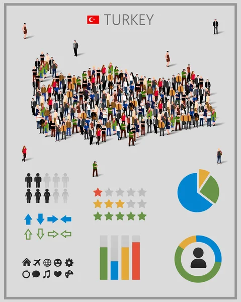 Nagy csoport ember formájában Törökország megjelenítése infographics elemekkel. — Stock Vector