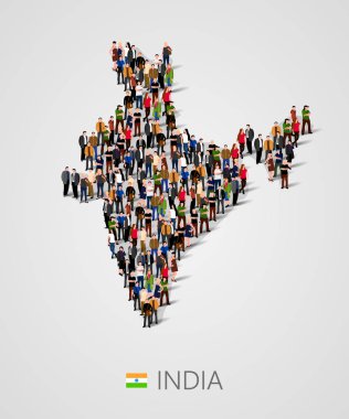 İnsanların Hindistan harita formunda büyük grup. Hindistan veya demografik şablon nüfusu. Sunum için arka plan.