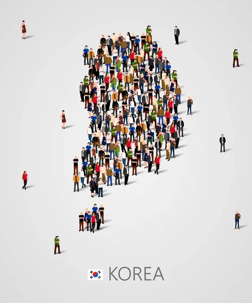 Large group of people in South Korea map form. Population of South Korea or demographics template. — Stock Vector