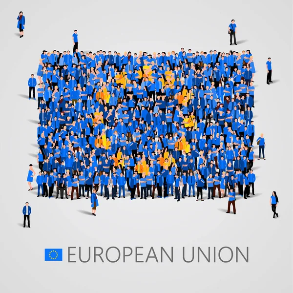 Grande gruppo di persone sotto forma di bandiera dell'Unione europea. L'Europa . — Vettoriale Stock