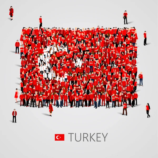 Μεγάλη ομάδα ανθρώπων σε σχήμα τουρκική σημαία. Δημοκρατία της Τουρκίας. — Διανυσματικό Αρχείο