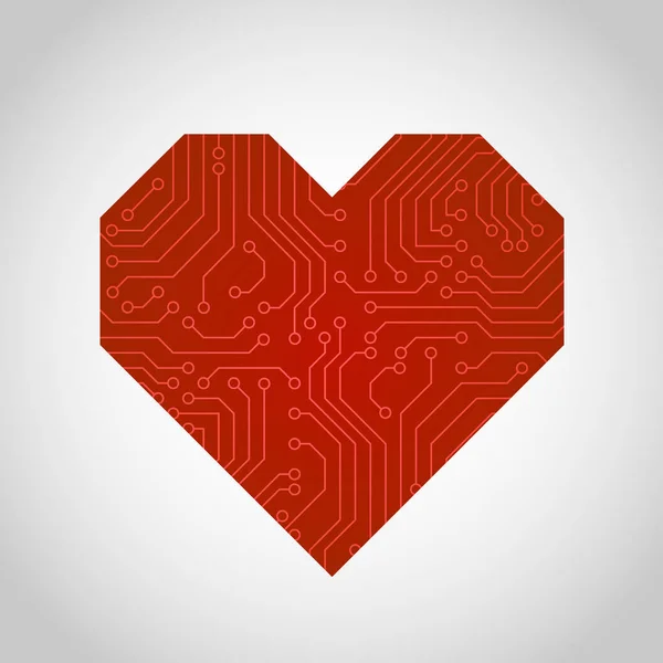 Placa de circuito vectorial o corazón de microchip . — Archivo Imágenes Vectoriales