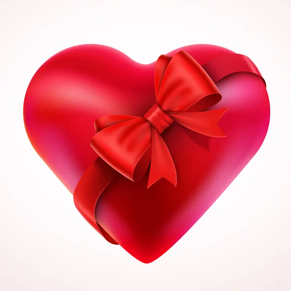 Cadeau Red Valentine Heart avec arc et ruban adhésif . — Image vectorielle