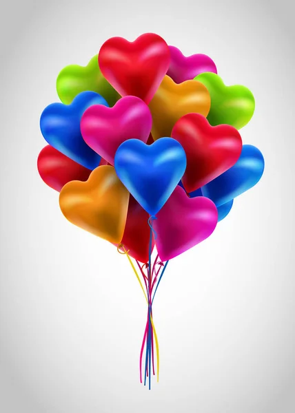 色とりどりのバルーン心の束を飛んでいます。バレンタインの日 — ストックベクタ