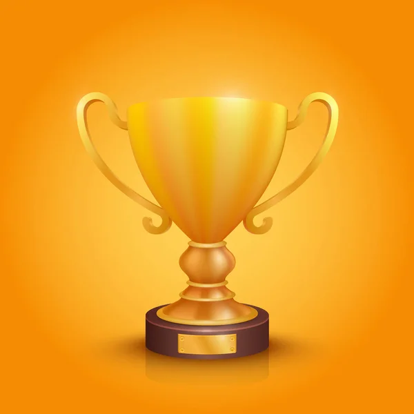 Signo de oro de la taza ganadora. objeto sobre fondo naranja, ilustración vectorial — Vector de stock