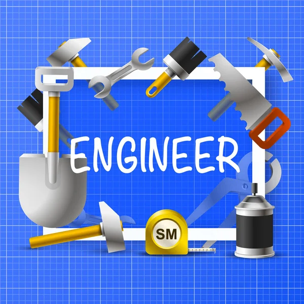 Collage of an engineer in a frame. Vector illustration — Stock Vector