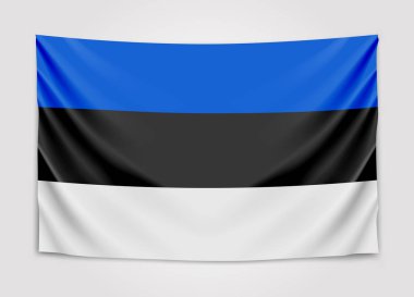 Estonya bayrağı asılı. Estonya Cumhuriyeti. Ulusal bayrak kavramı.