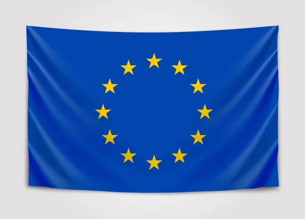 Bandiera appesa dell'Europa. Unione europea. Concetto di bandiera europea . — Vettoriale Stock