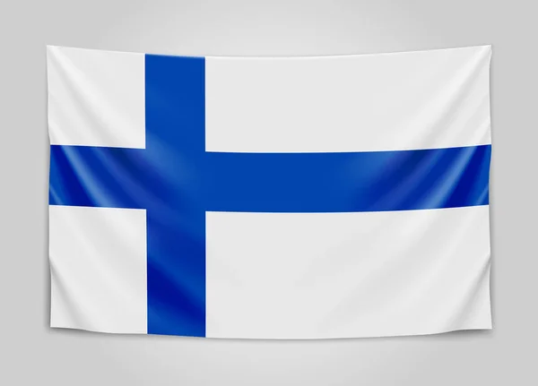 Bandiera appesa della Finlandia. Repubblica di Finlandia. Concetto bandiera nazionale . — Vettoriale Stock