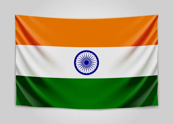 Hängande Indiens flagga. Republiken Indien. Flagga-konceptet. — Stock vektor