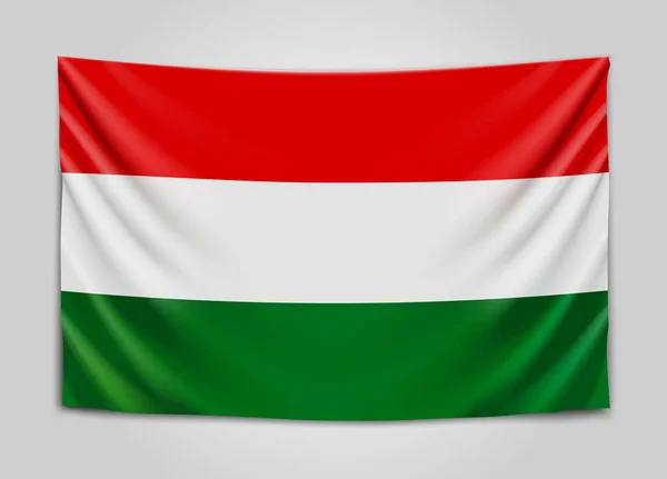 Magyar zászló lógott. Magyarország. Magyar nemzeti zászló koncepció. — Stock Vector