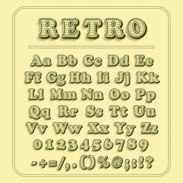 Retro font on light yellow background. The alphabet contains letters — Stock Vector