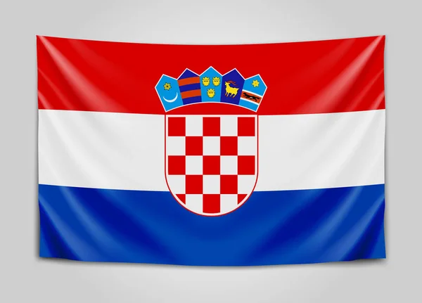 Hängande Kroatiens flagga. Republiken Kroatien. Kroatiska medborgare sjunker koncept. — Stock vektor