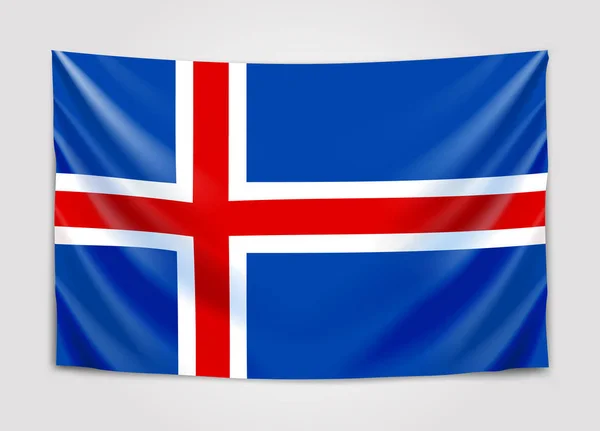 Hanging flag of Iceland. Kingdom of Iceland. National flag concept. — Stock Vector