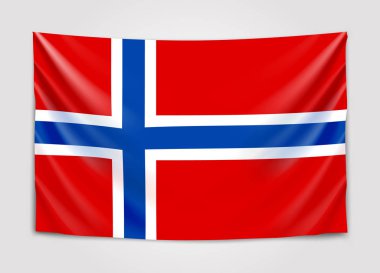 Norveç bayrağı asılı. İngiltere ve Norveç. Ulusal bayrak kavramı.