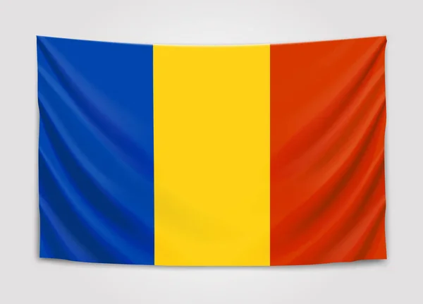 Hängande Rumäniens flagga. Rumänien. Flagga-konceptet. — Stock vektor