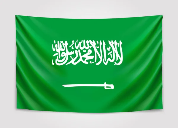 Κρέμονται σημαία της Σαουδικής Αραβίας. Βασίλειο της Σαουδικής Αραβίας. Εθνική σημαία έννοια. — Διανυσματικό Αρχείο