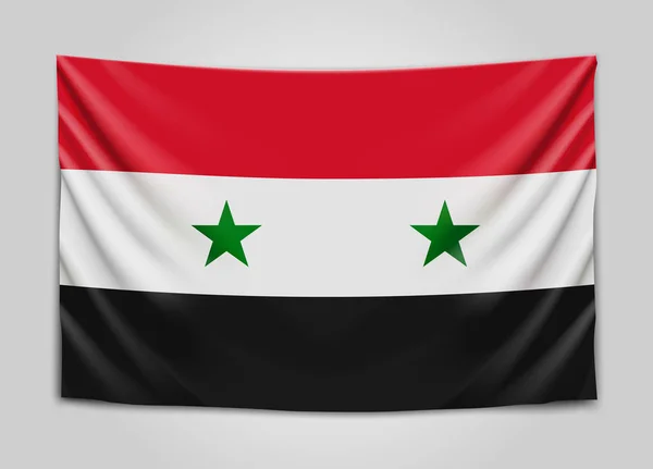 Hängande flagga av Syrien. Syriska Arabrepubliken. Flagga-konceptet. — Stock vektor