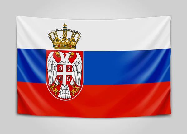 Bandera colgante de Serbia. República de Serbia. Concepto de bandera nacional . — Archivo Imágenes Vectoriales