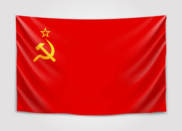 Hanging flag of USSR.Union of Soviet Socialist Republics. National flag concept. — Stock Vector