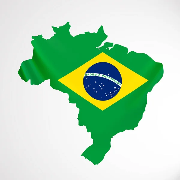 Colgando bandera de Brasil en forma de mapa. República Federativa de Brasil. Concepto de bandera nacional brasileña . — Archivo Imágenes Vectoriales