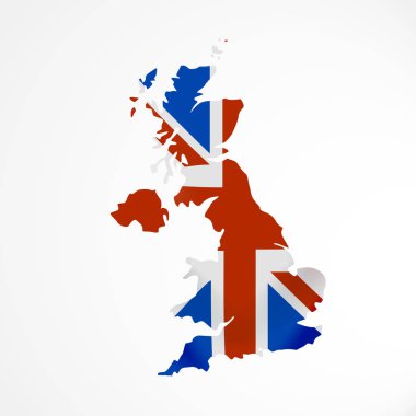 Büyük Britanya bayrağı harita şeklinde. Birleşik Krallık of Büyük Britanya ve Kuzey İrlanda. İngiliz ulusal bayrak kavramı.