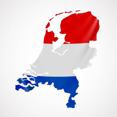Harita şeklinde Hollanda bayrağı asılı. Hollanda. Hollanda ulusal bayrak kavramı.