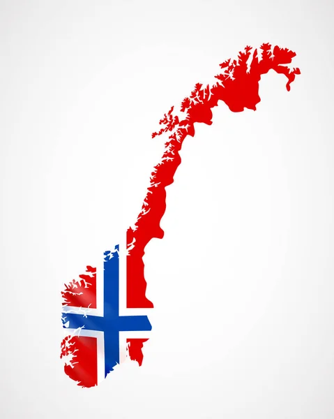 Colgando bandera de Noruega en forma de mapa. Reino de Noruega. Concepto de bandera nacional . — Vector de stock