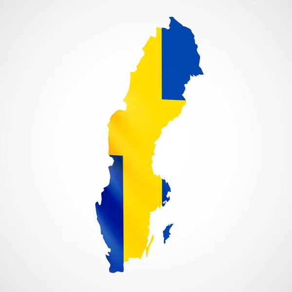 Pendurado bandeira da Suécia em forma de mapa. Reino da Suécia. Conceito de bandeira nacional . — Vetor de Stock