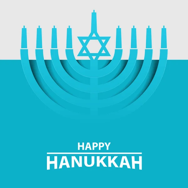 Hanukkah Menorah em Light Blue Background. Feliz Hanukkah tipografia de texto . — Vetor de Stock