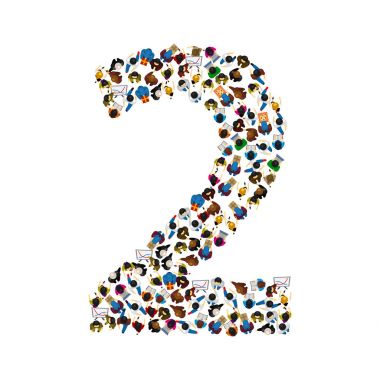 İnsanların 2 numaralı iki biçimde büyük grup. İnsanlar yazı tipi. Vektör çizim