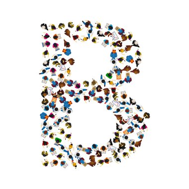 Bir grup insan ışık arka plan üzerinde İngilizce Alfabe harf B şeklinde. Vektör çizim.