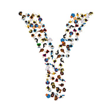 Bir grup insan ışık arka plan üzerinde İngilizce Alfabe harf Z şeklinde. Vektör çizim.