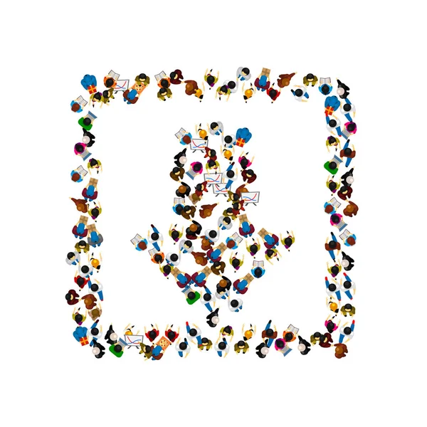 Un grupo de personas en forma de icono de descarga, aislado sobre fondo blanco. Ilustración vectorial — Archivo Imágenes Vectoriales