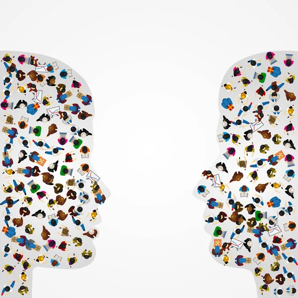 Skupina lidí ve tvaru dvou profilů, izolované na bílém pozadí. Vektorové ilustrace — Stockový vektor