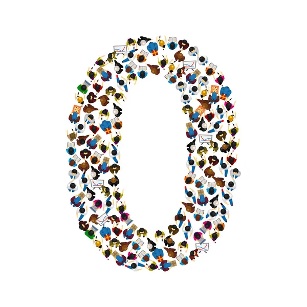 Large group of people in number 0 zero form. People font. Vector illustration — Stock Vector