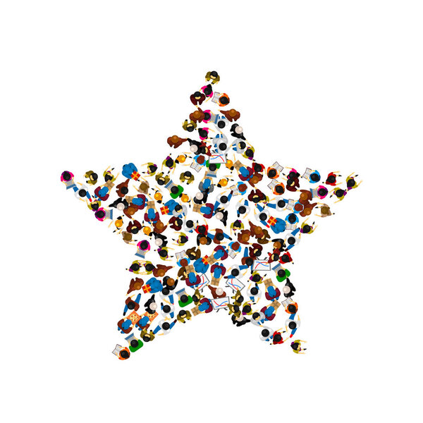 A group of people in a shape of a star. Vector illustration.